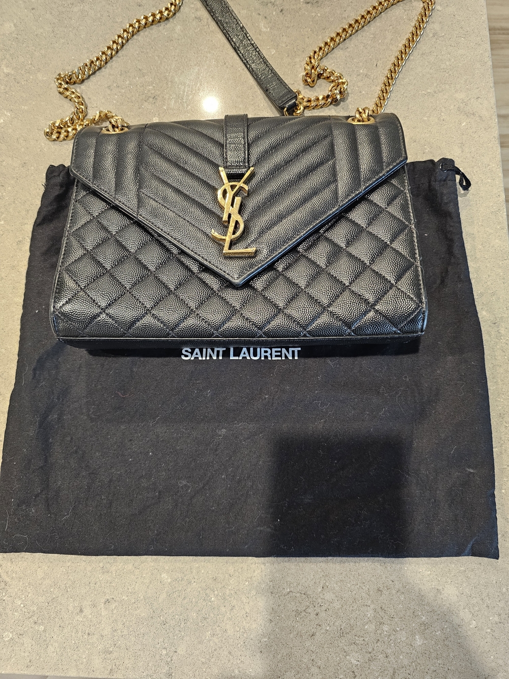 Saint Laurent Black Quilted YSL Monogram Chain Crossbody Bag